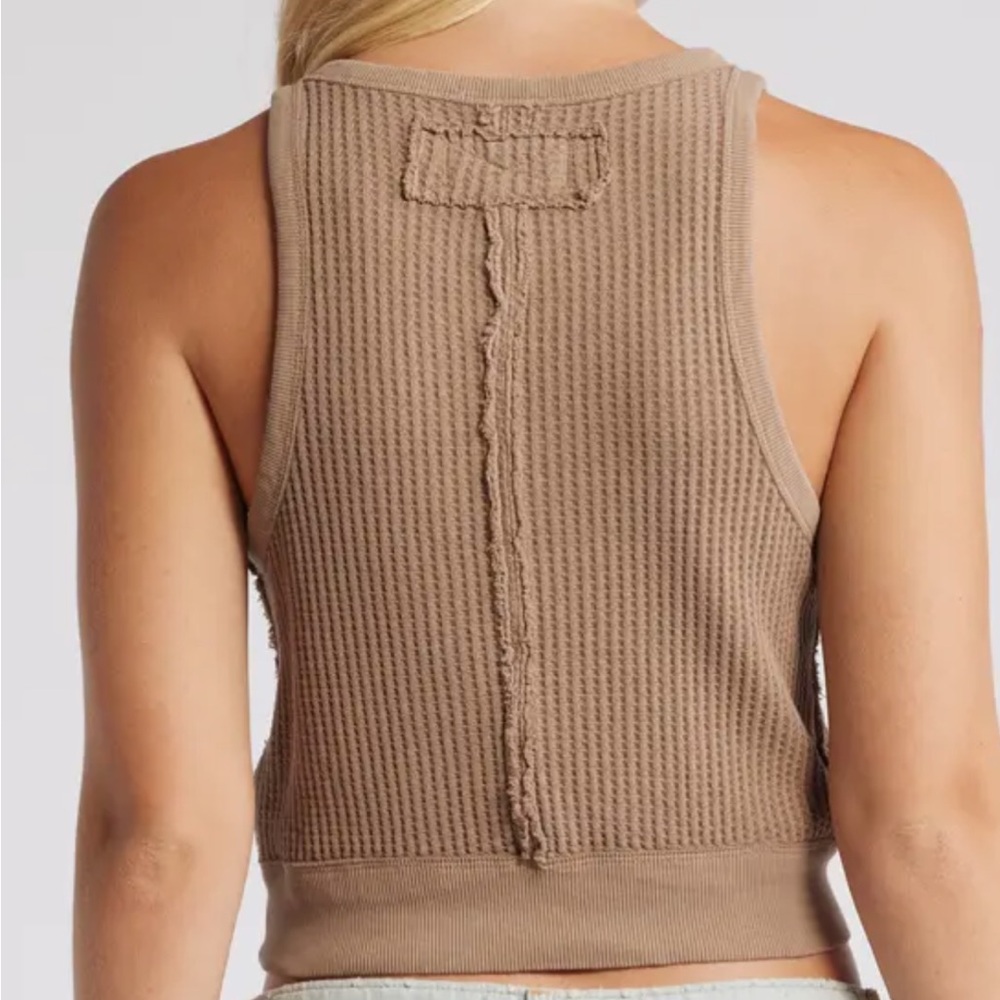 NWT FREE PEOPLE Vest Tank Top Black Waffle Thermal Size Small - Picture 5 of 6